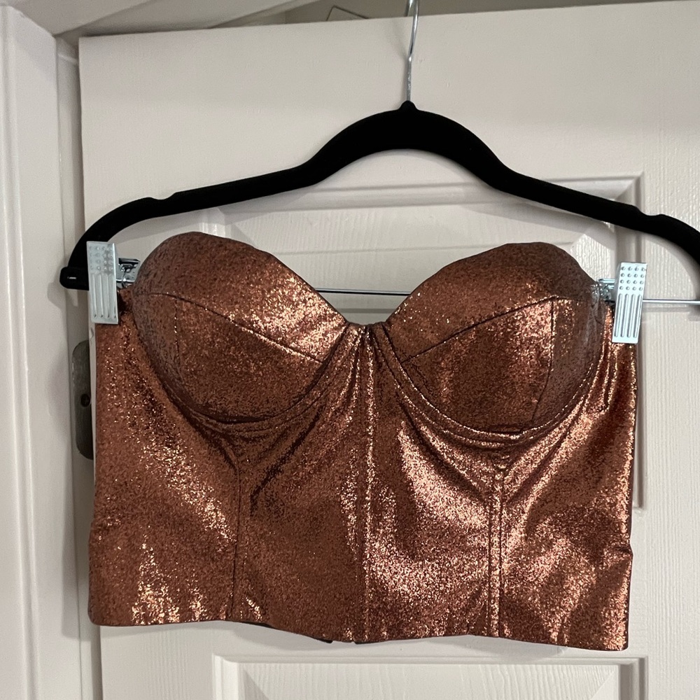 Fashion Nova Glittery Bronze Bustier